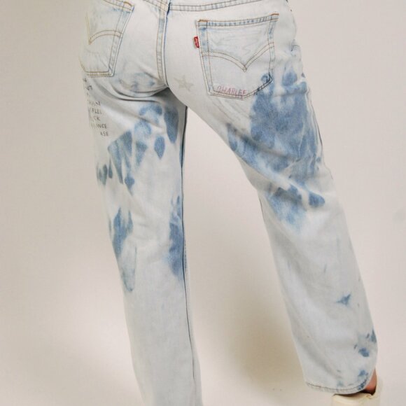 Vintage 90s Levis Hand Drawn Jeans (7) light wash acid wash diy distressed 522 - Picture 7 of 10